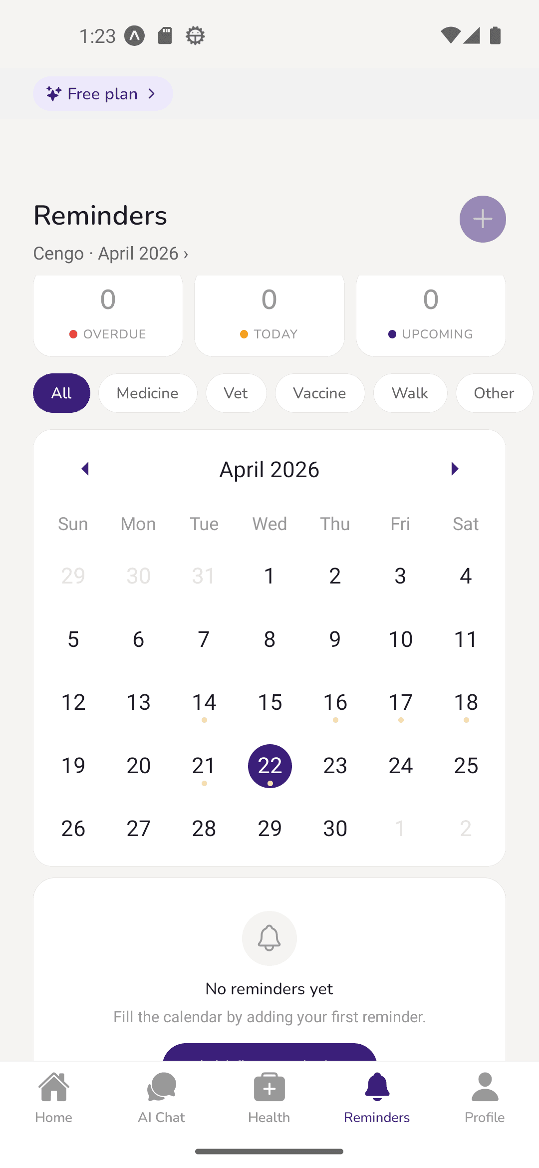 Stay ahead with vaccination and vet reminders - Pavlov pet care app screen
